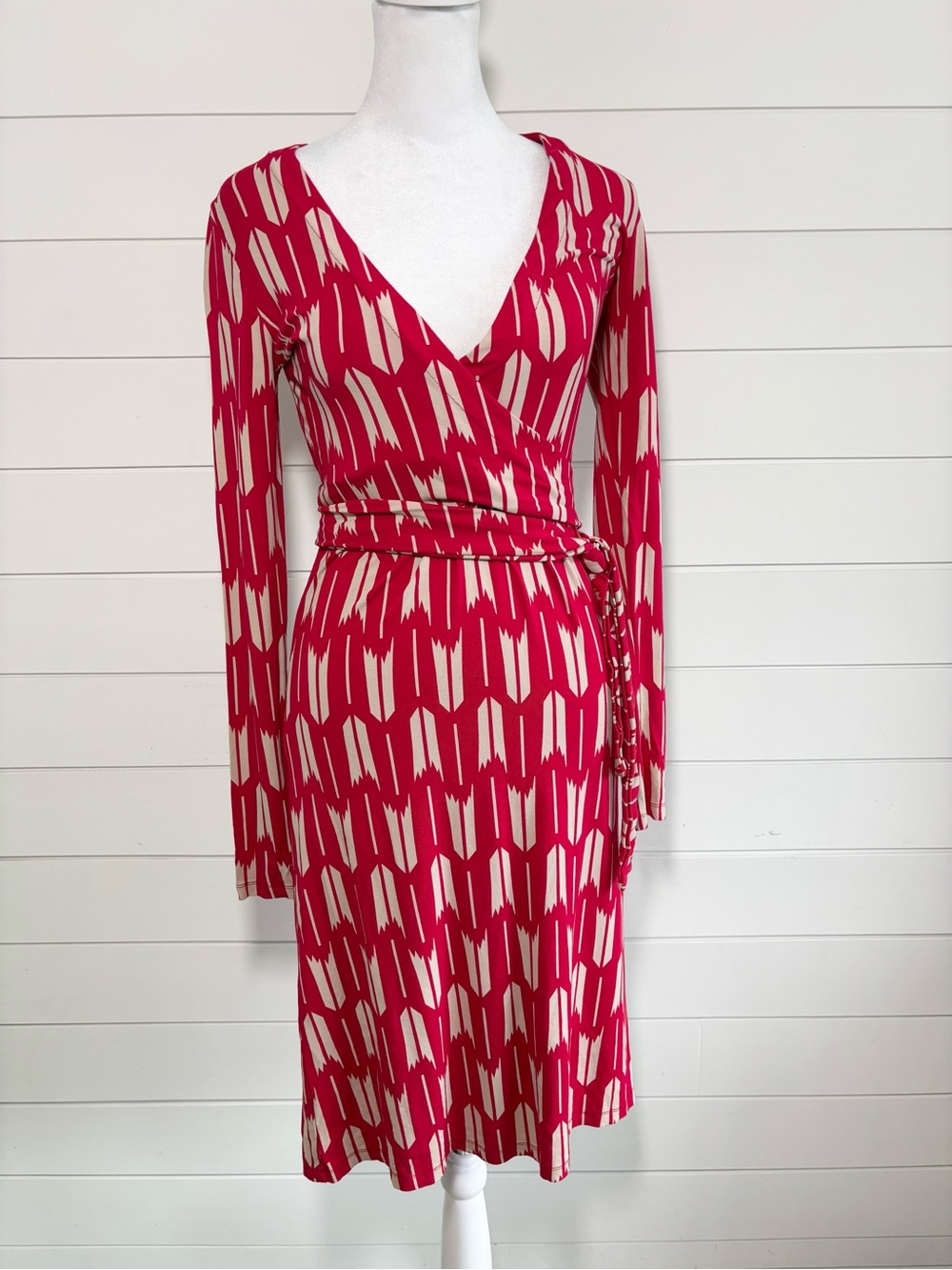 Boden Red and Cream Long Sleeve Wrap Dress size 4